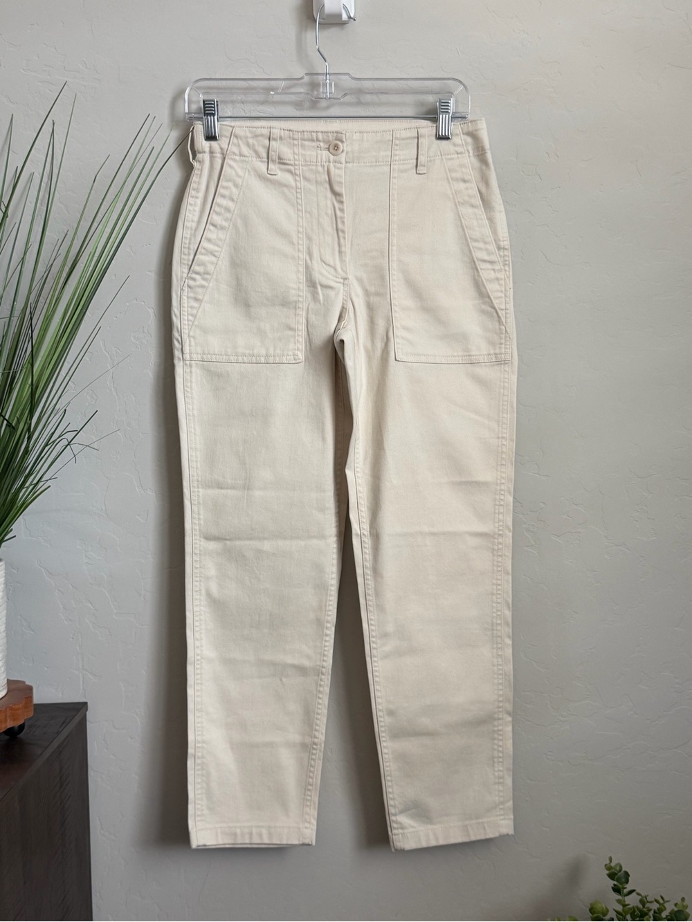 NWT J.Crew Straight Leg Utility Pants Natural Ivory Cotton Stretch Size 4